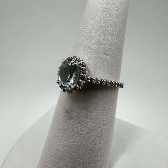 NWOT 5x7mm possible Aquamarine with cz rhinestones ring in sterling silver! - Picture 2 of 10